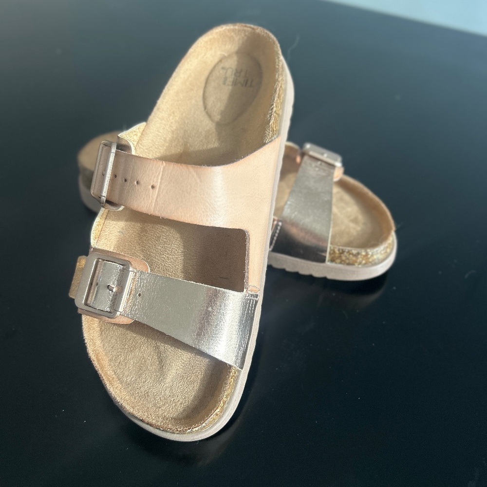 Time and Tru Women's Gold Double Buckle Sandals - Size 6.5